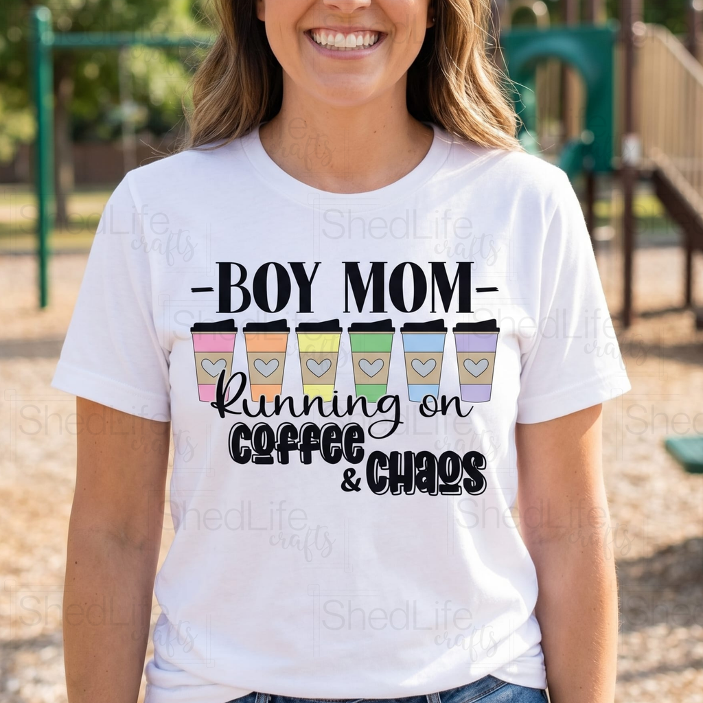 "Boy Mom: Coffee & Chaos" Apparel (1D-450)