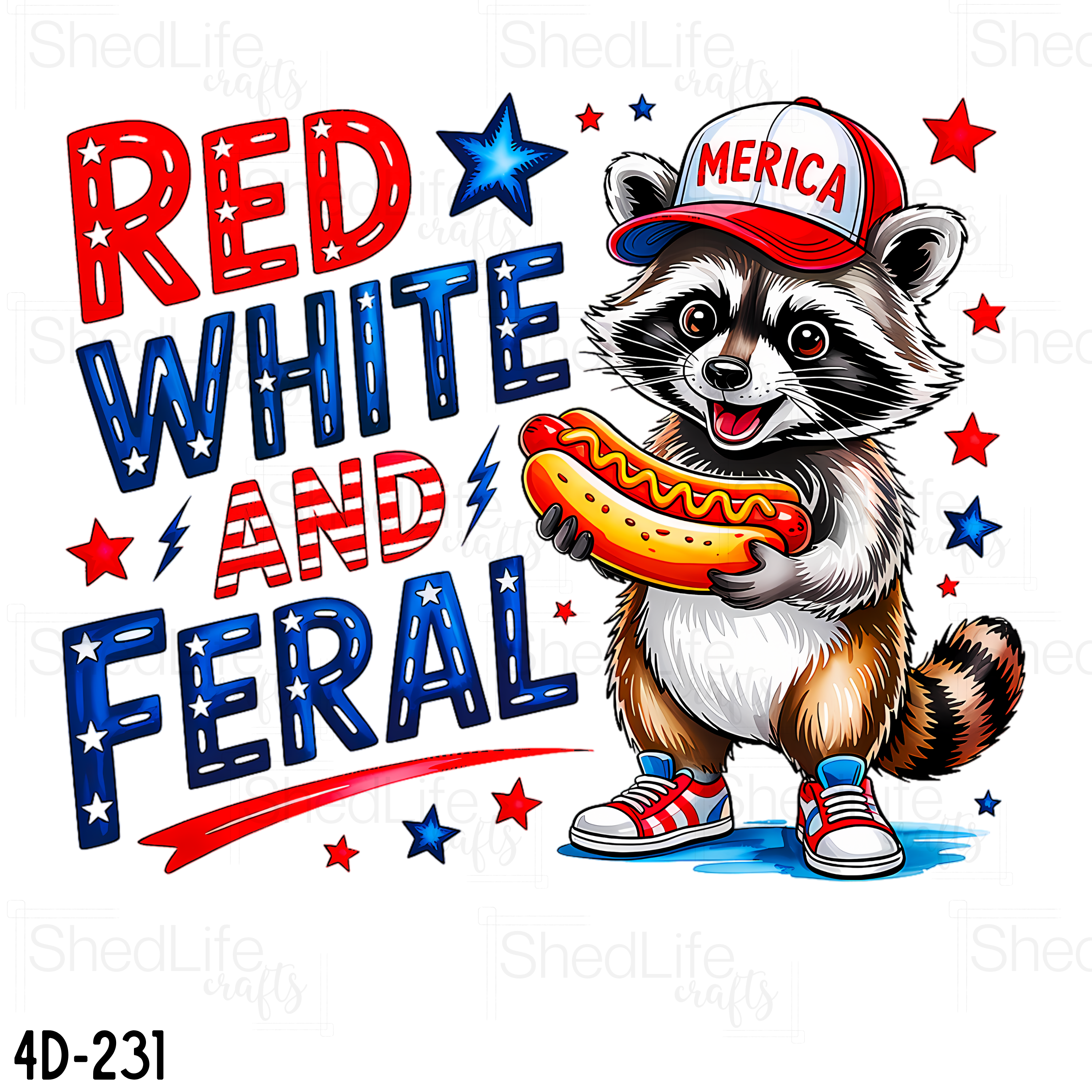 "Red White and Feral" Apparel (4D-231)