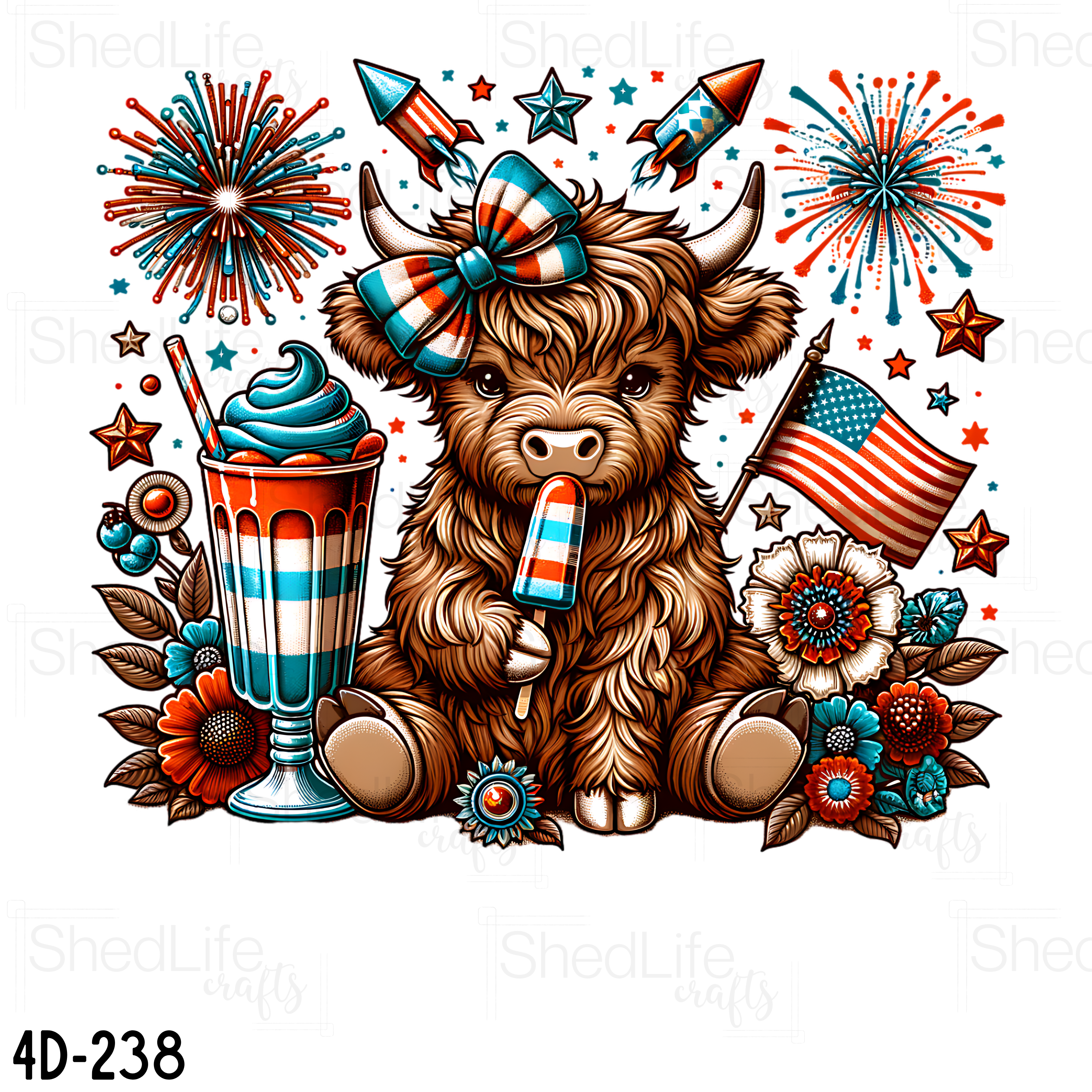 "July 4th Highland Cow" Apparel (4D-238)