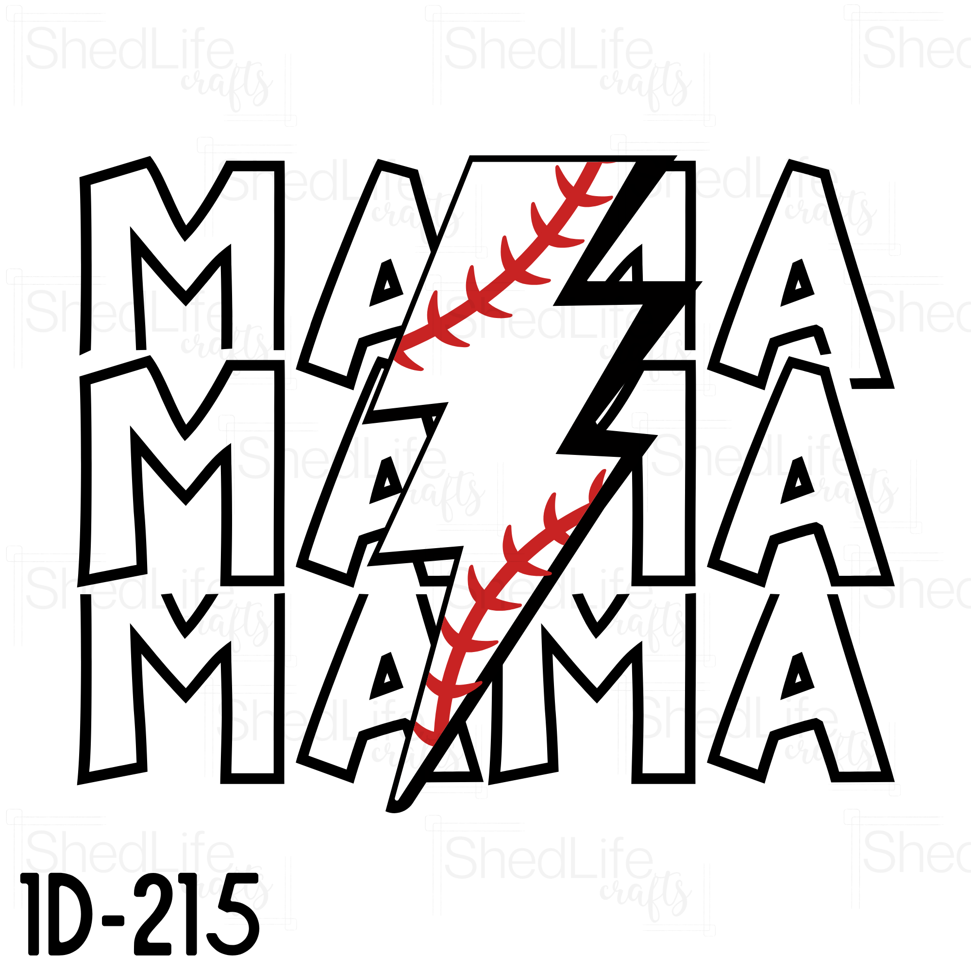 "Baseball Lightning Bolt Mama Apparel (1D-215)