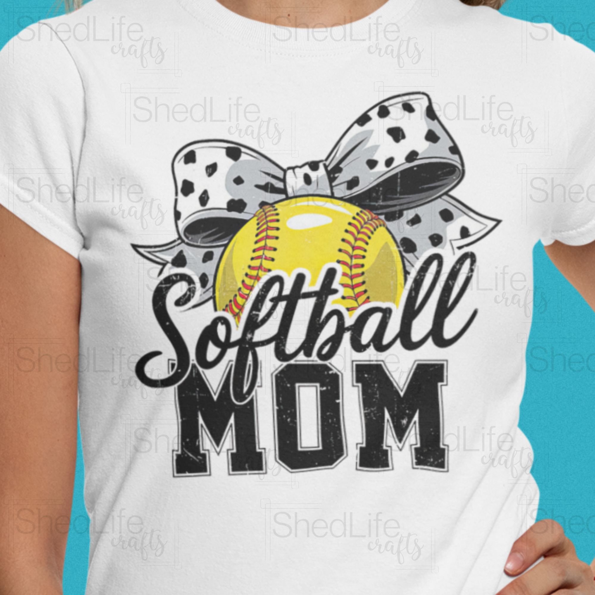 " Polka Dot Bow Softball Mom" Apparel (1D-435)