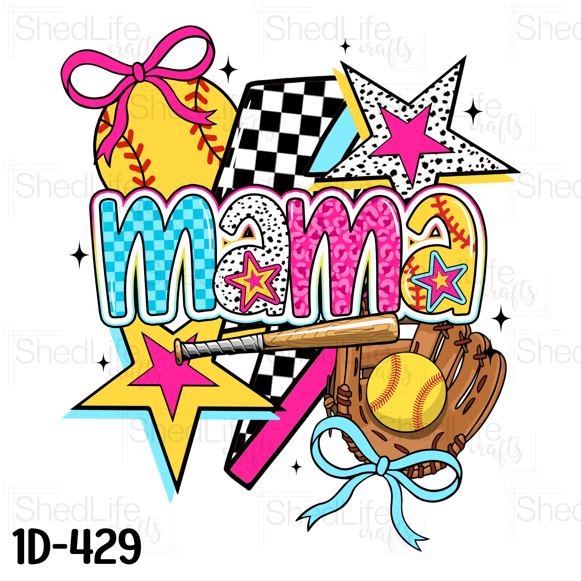 "Colorful Softball Mama" Apparel (1D-429)
