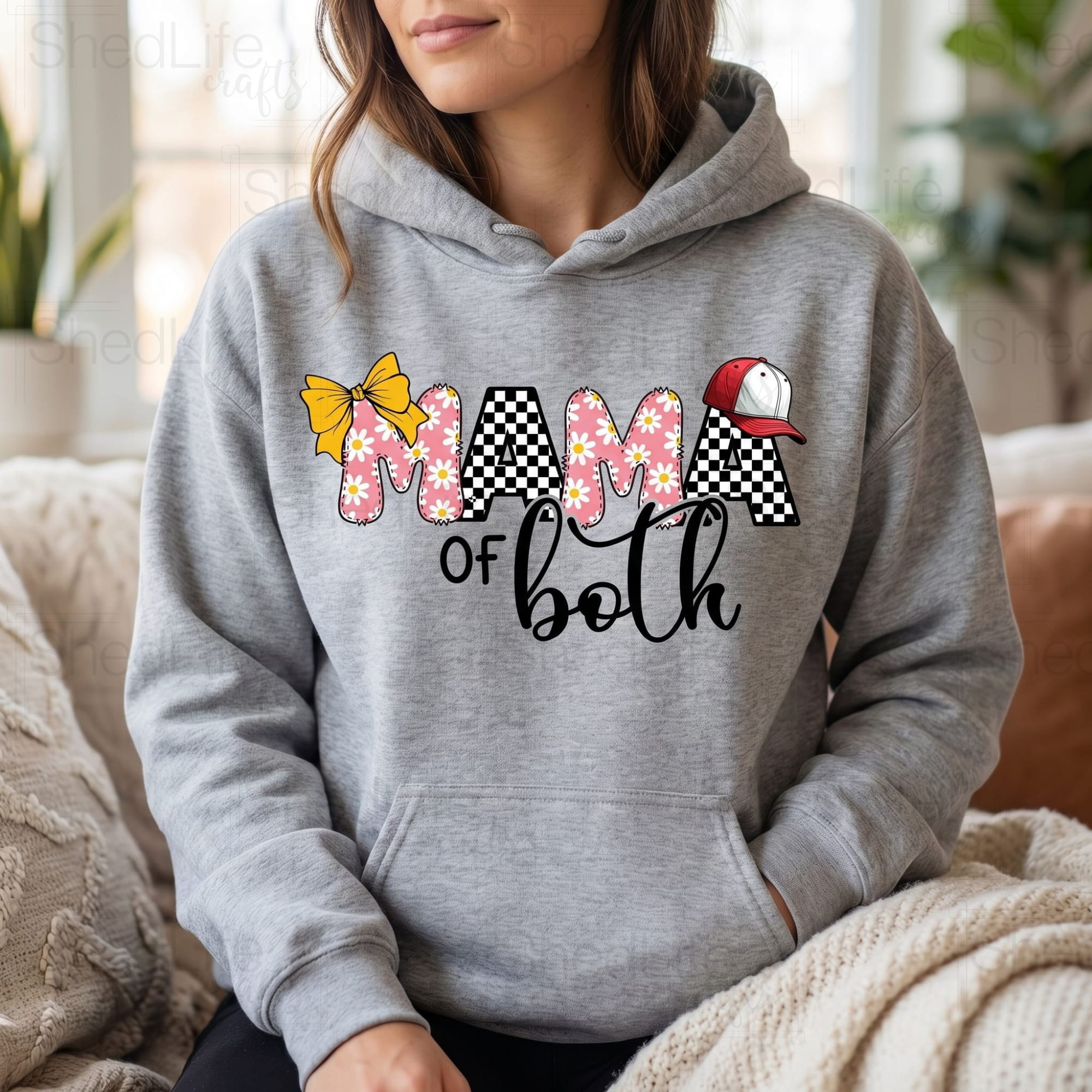 "Mama of Both (Checkered Hat/Bow)" Apparel (1D-316)